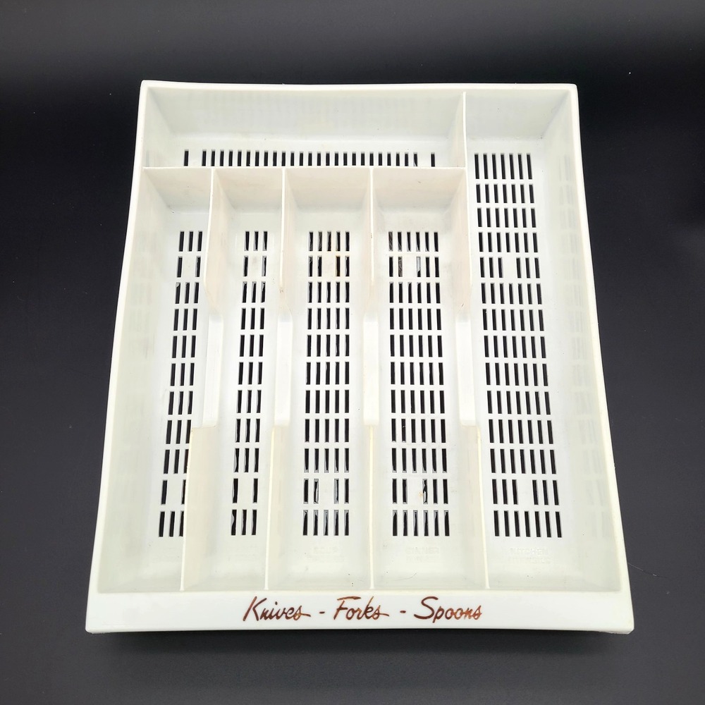 Vintage Plastic Mesh Silverware Utensil Cutlery Drawer Organizer Caddy Tray 70s